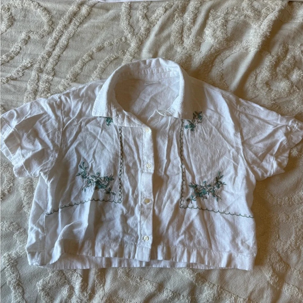 SET! abercrombie kids linen blend White skort and Shirt with Floral Embroidery